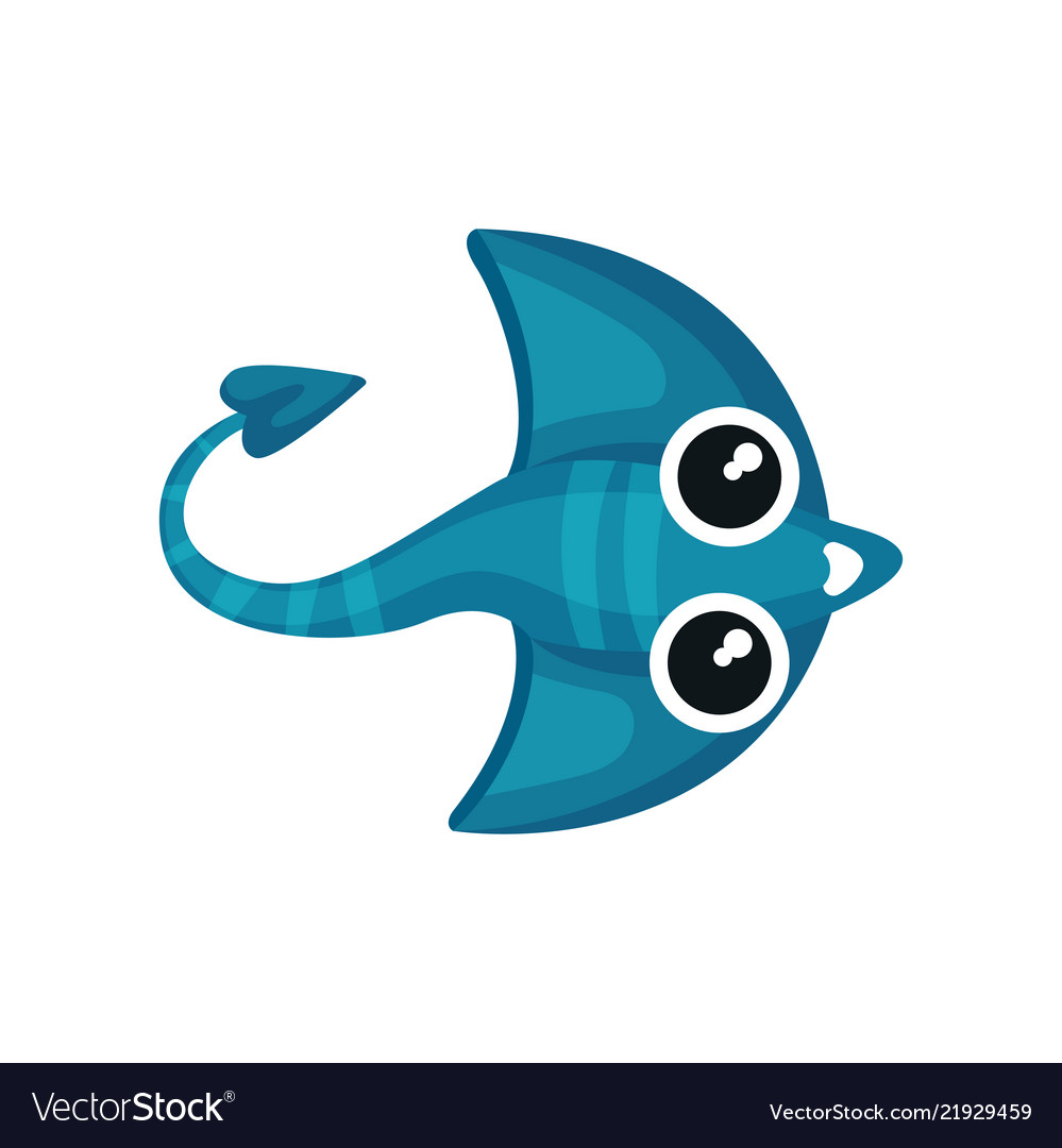 Cartoon icon of blue manta ray with long tail Vector Image