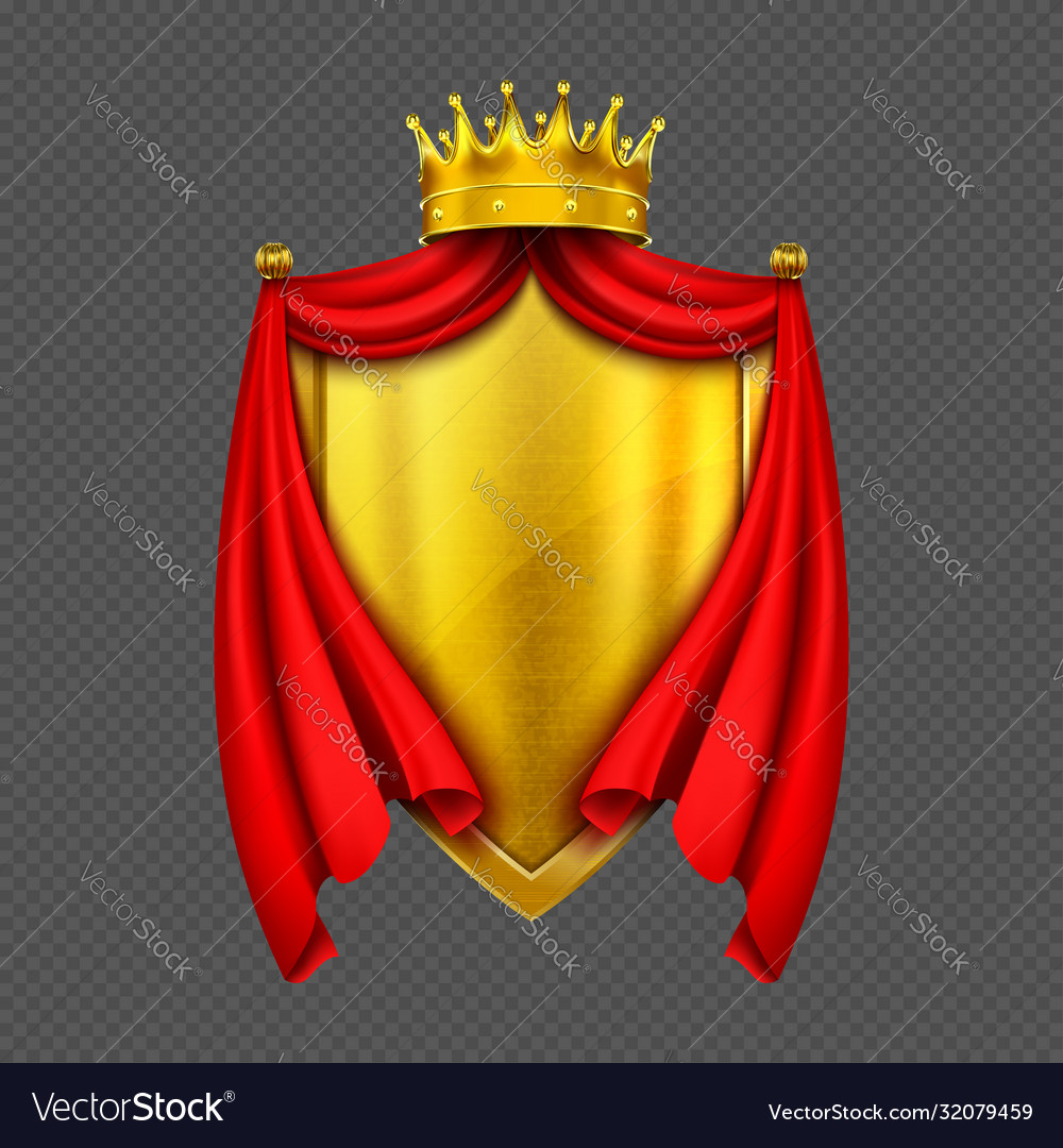 Coat arms with golden monarch crown and shield Vector Image