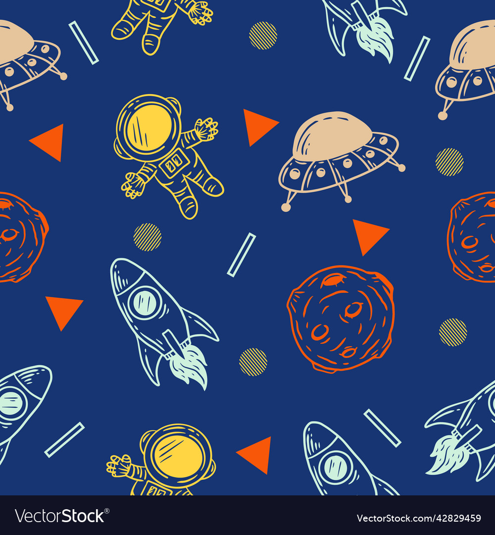 Cute line rocket and outer space seamless pattern vector image Cute line rocket and outer space seamless pattern