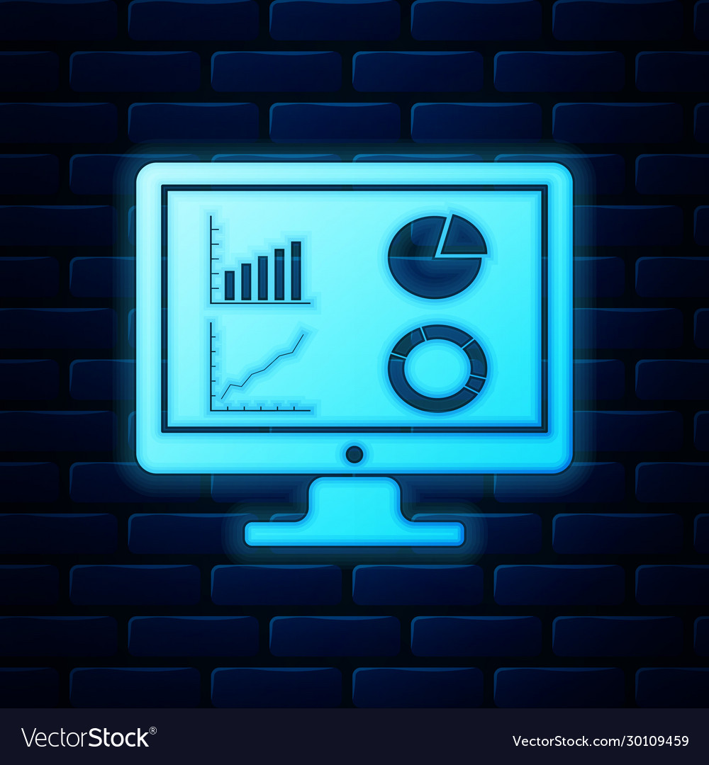 Glowing neon computer monitor with graph chart