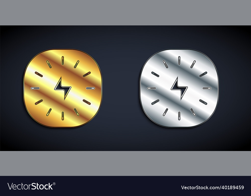 Gold and silver lightning bolt icon isolated