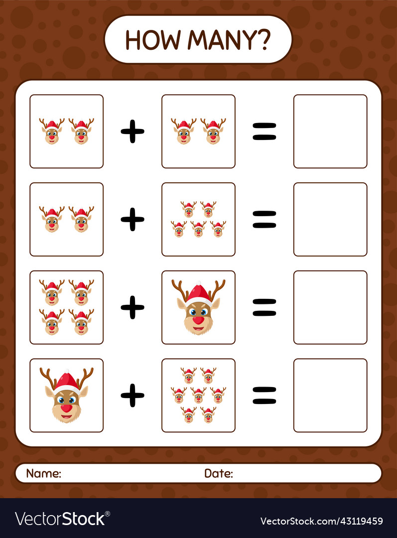 How many counting game with reindeer worksheet