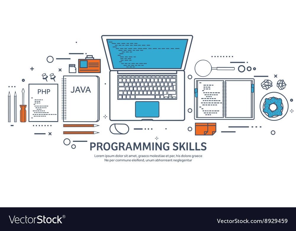 Lined programmingcoding outline flat computing