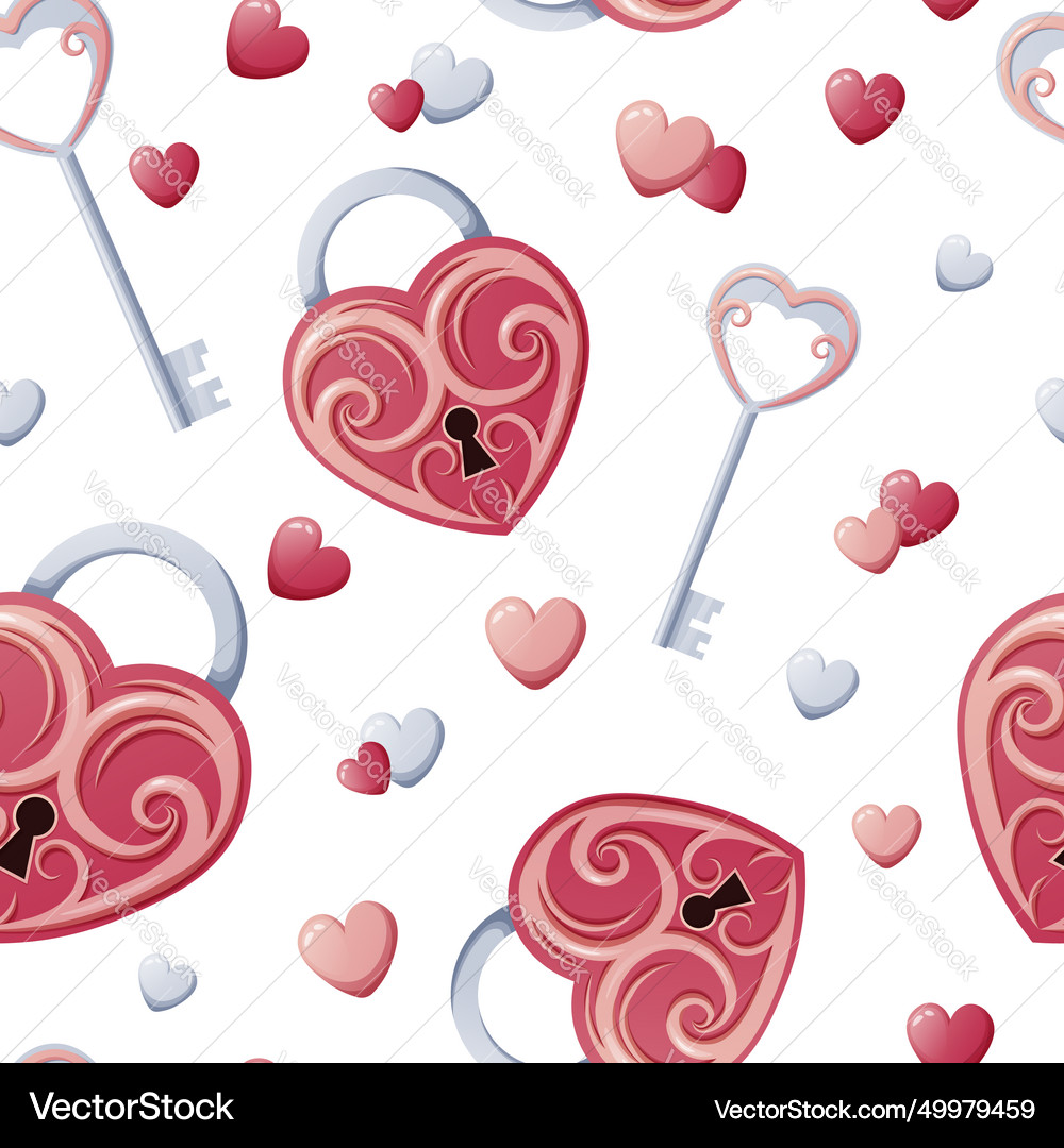 Seamless Pattern With Heart Shaped Lock Key Royalty Free Vector