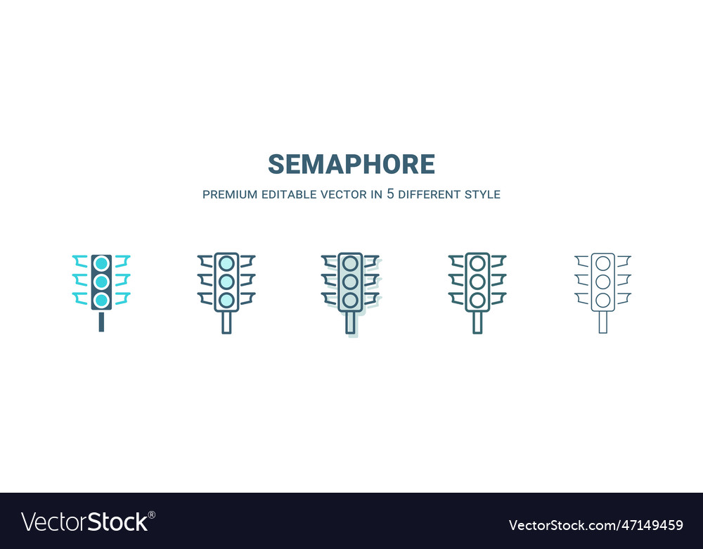 Semaphore icon in 5 different style outline Vector Image Semaphore icon in 5 different style outline