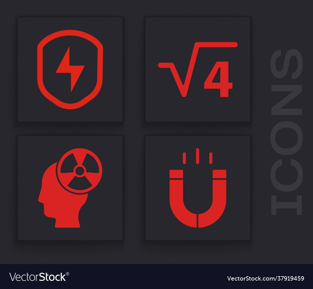 Set magnet secure shield with lightning square vector image Set magnet secure shield with lightning square