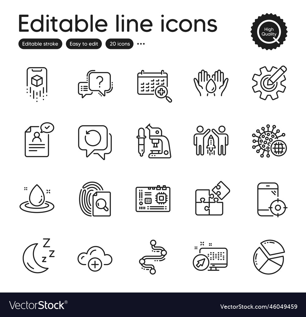 Set of science outline icons contains vector image Set of science outline icons contains