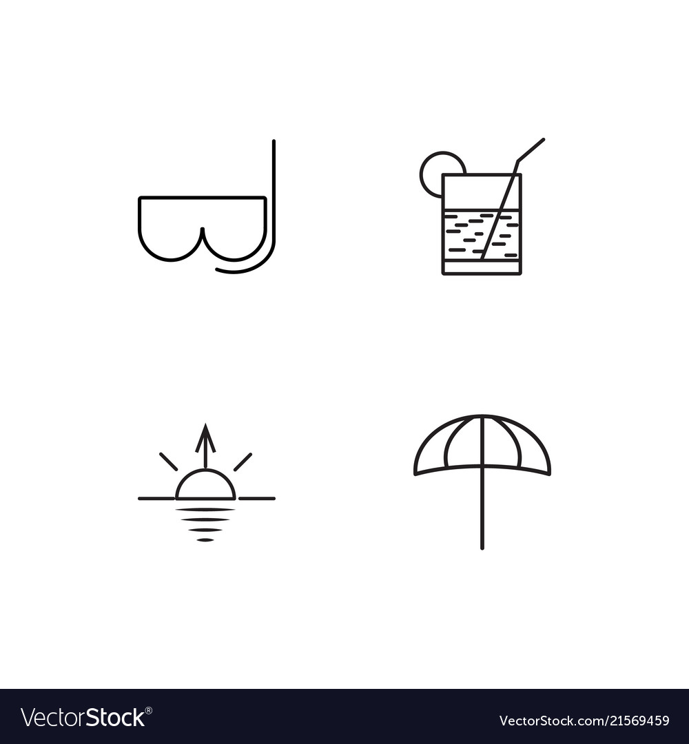 Summer linear icons set simple outline