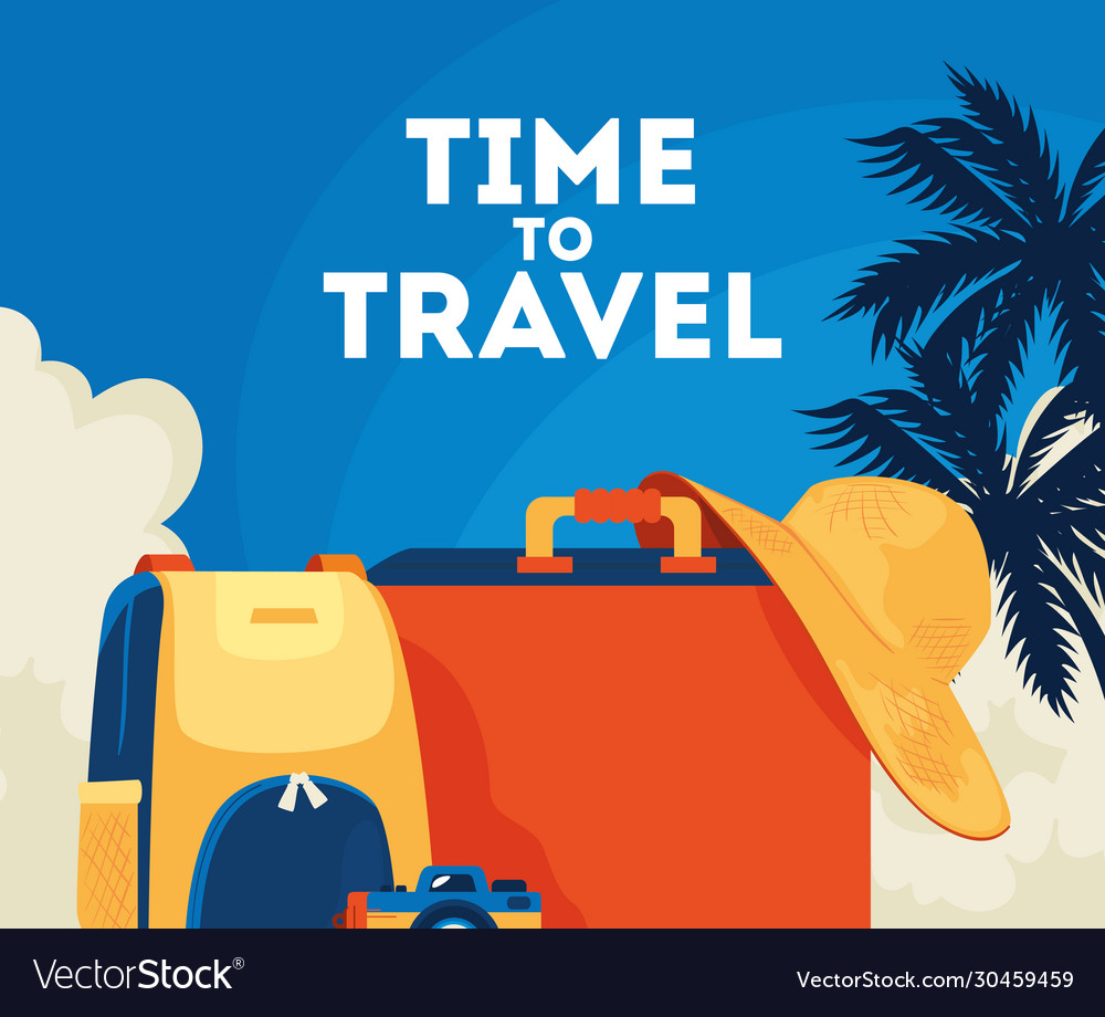 Time travel poster with summer icons