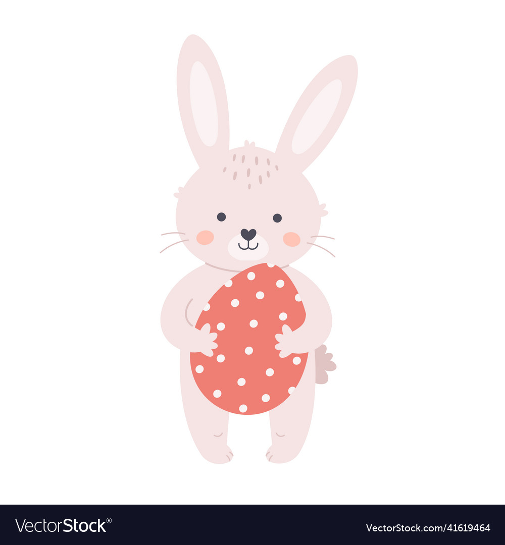 Bunny with easter egg happy hand drawn