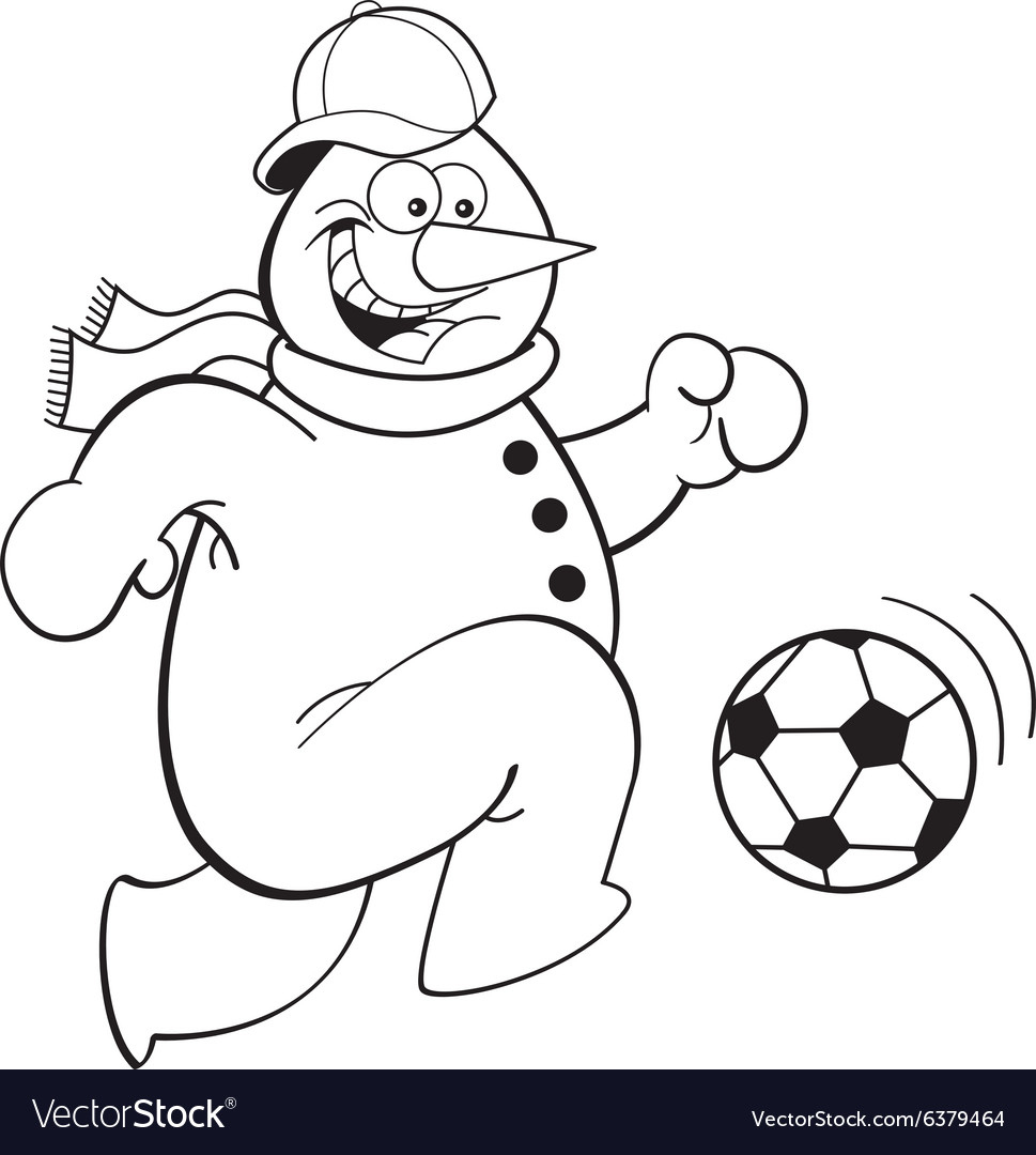Cartoon snowman playing soccer