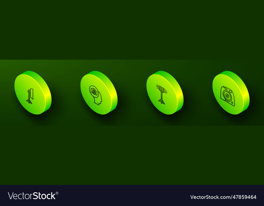 Set isometric line studio light bulb in softbox vector image Set isometric line studio light bulb in softbox