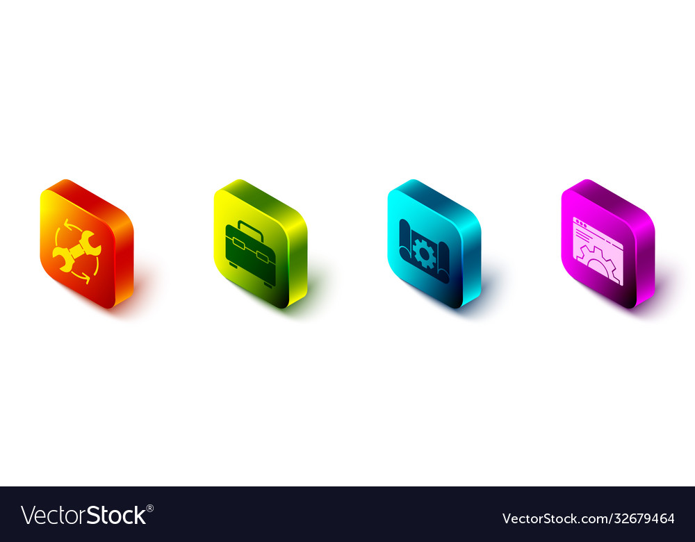 Set isometric wrench and arrows as workflow vector image Set isometric wrench and arrows as workflow