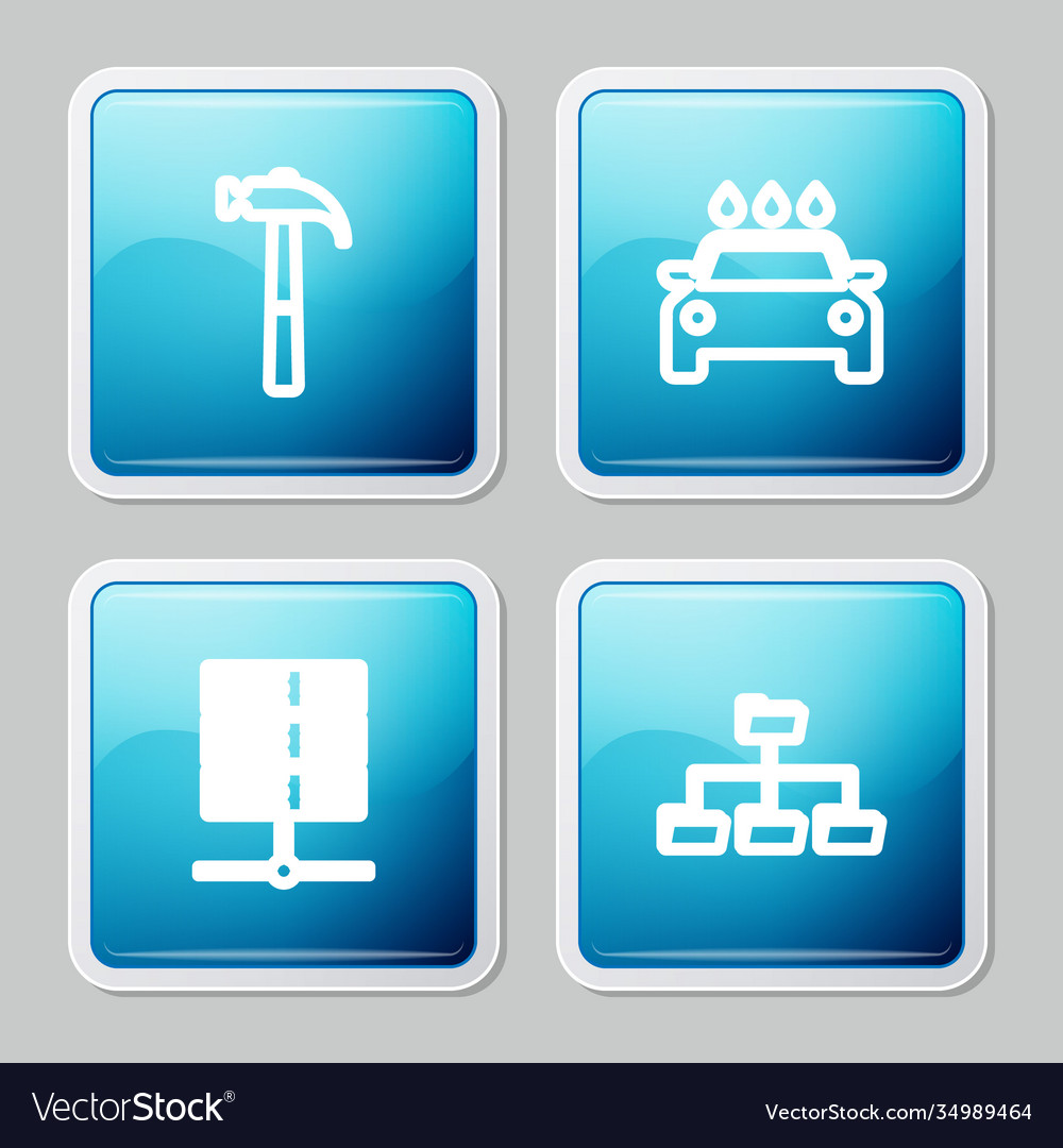 Set line hammer car wash server data web vector image Set line hammer car wash server data web