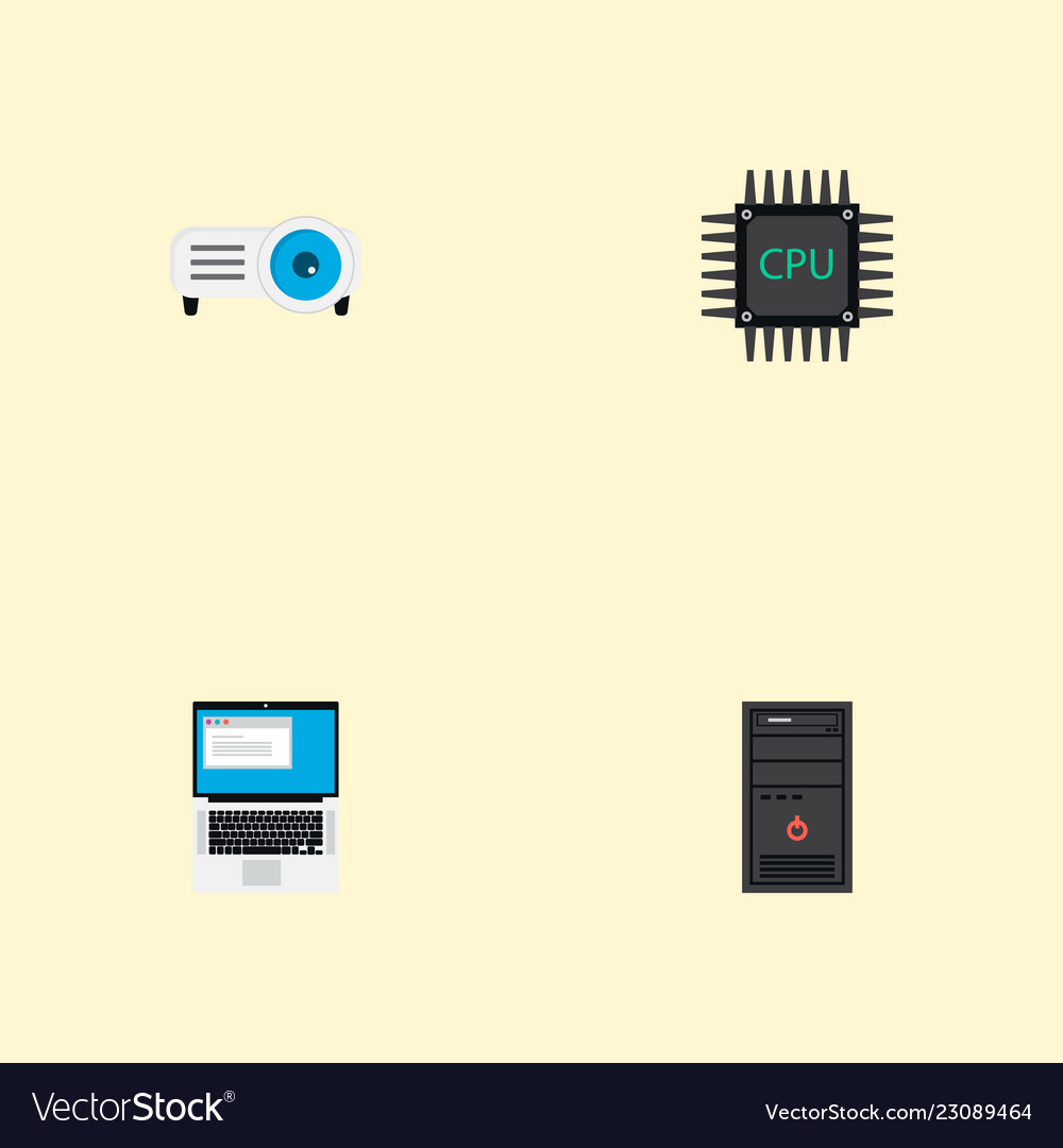 Set of pc icons flat style symbols with processor vector image Set of pc icons flat style symbols with processor