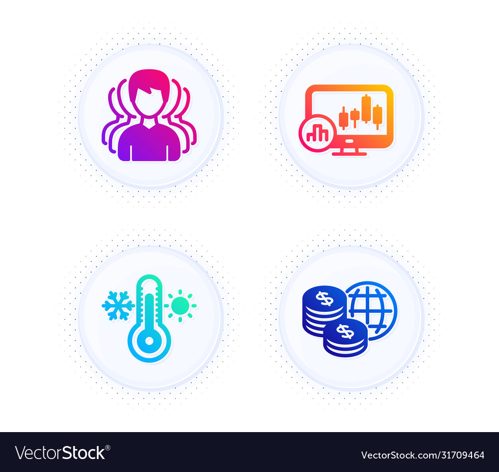 Thermometer group and candlestick chart icons set vector image Thermometer group and candlestick chart icons set