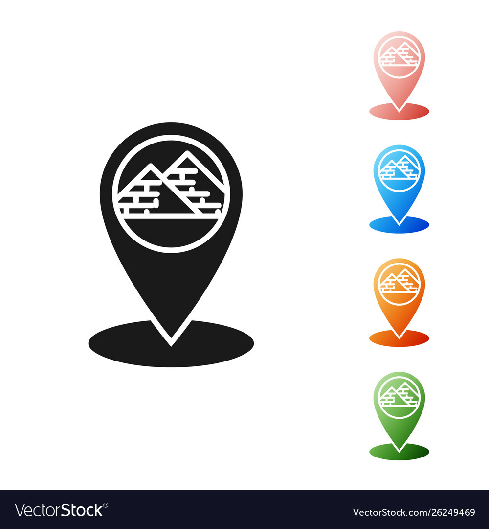 Black map pointer with egypt pyramids icon vector image Black map pointer with egypt pyramids icon
