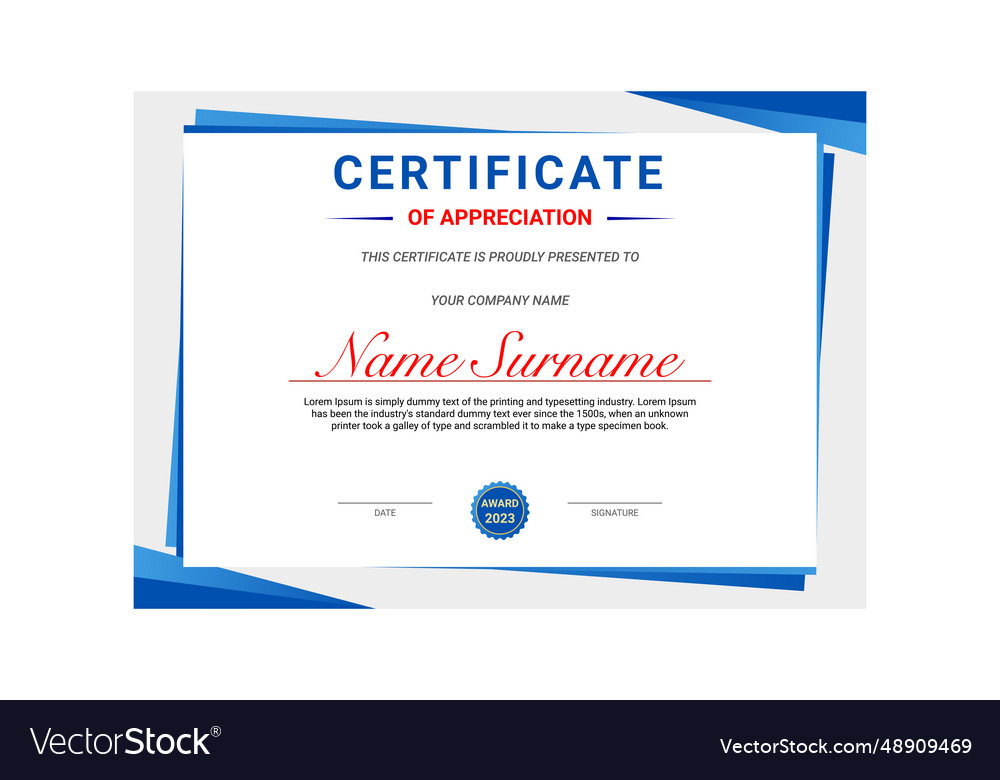 Certificate template with blue background