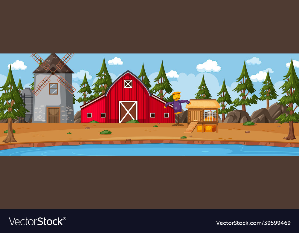 Farm horizontal landscape at daytime scene vector image Farm horizontal landscape at daytime scene