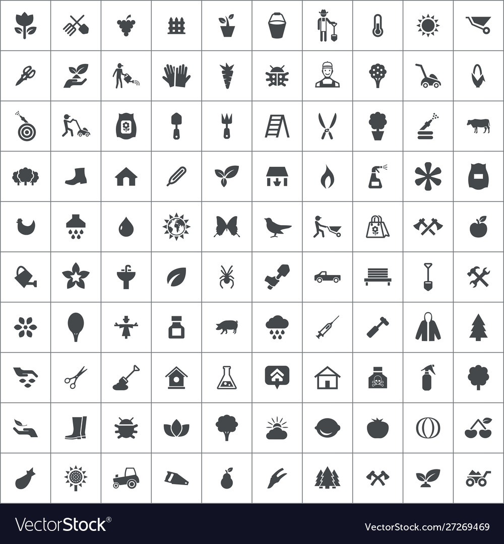 Gardening 100 icons universal set for web and ui
