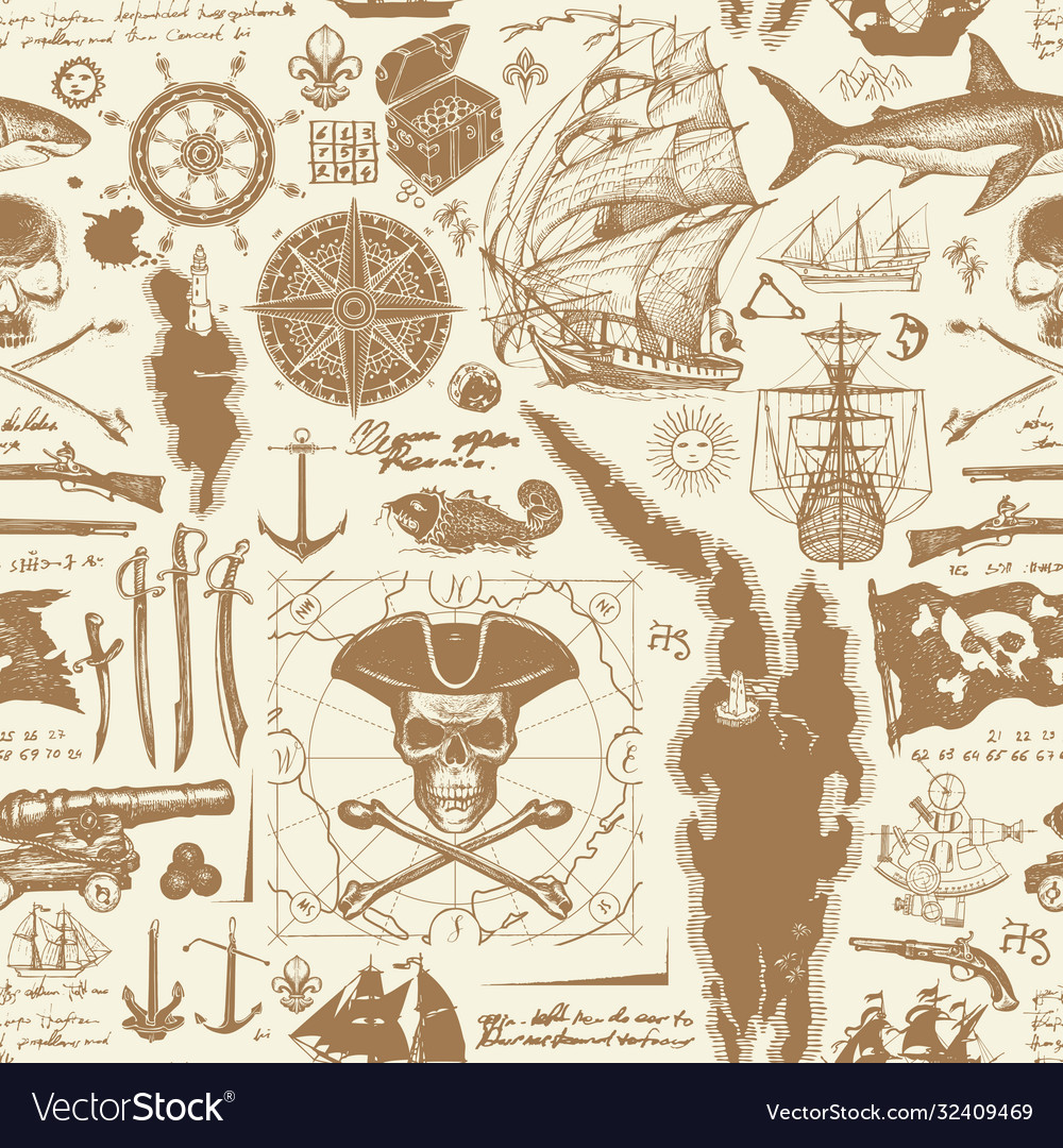 Seamless pattern on theme pirate adventures Vector Image