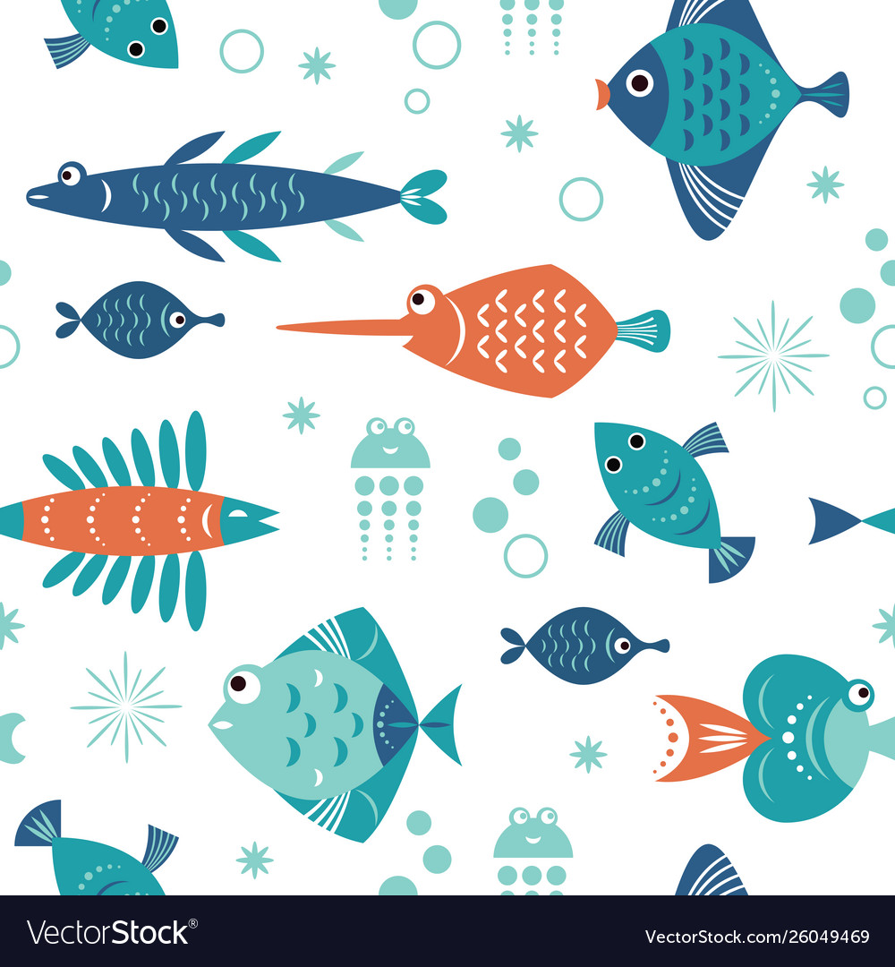 Seamless pattern with unusual beautiful fishes Vector Image