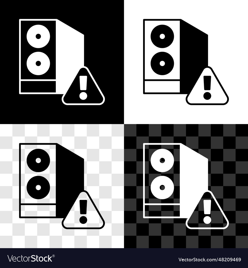 Set case of computer with exclamation mark icon