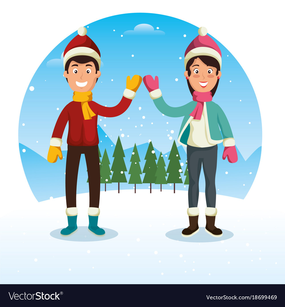 Winter sports happy people cartoon