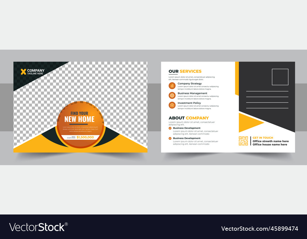 Corporate Real Estate Postcard Template Design vector image Corporate Real Estate Postcard Template Design