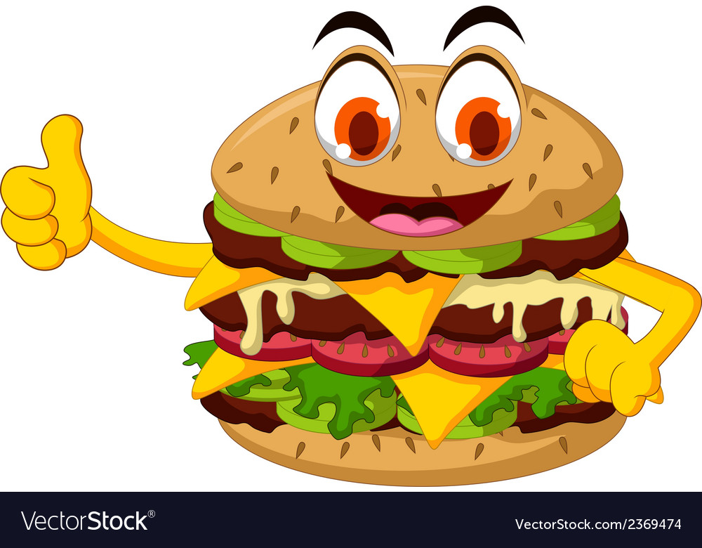 Cute cartoon burger thumb up Royalty Free Vector Image