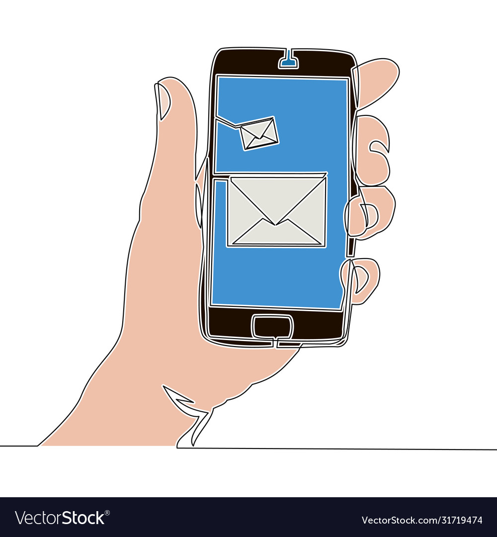 Flat continuous line smartphone with new message vector image Flat continuous line smartphone with new message