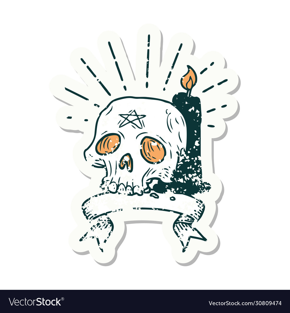 Grunge sticker tattoo style spooky skull