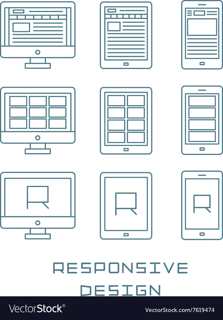 Line icons set flat design responsive web