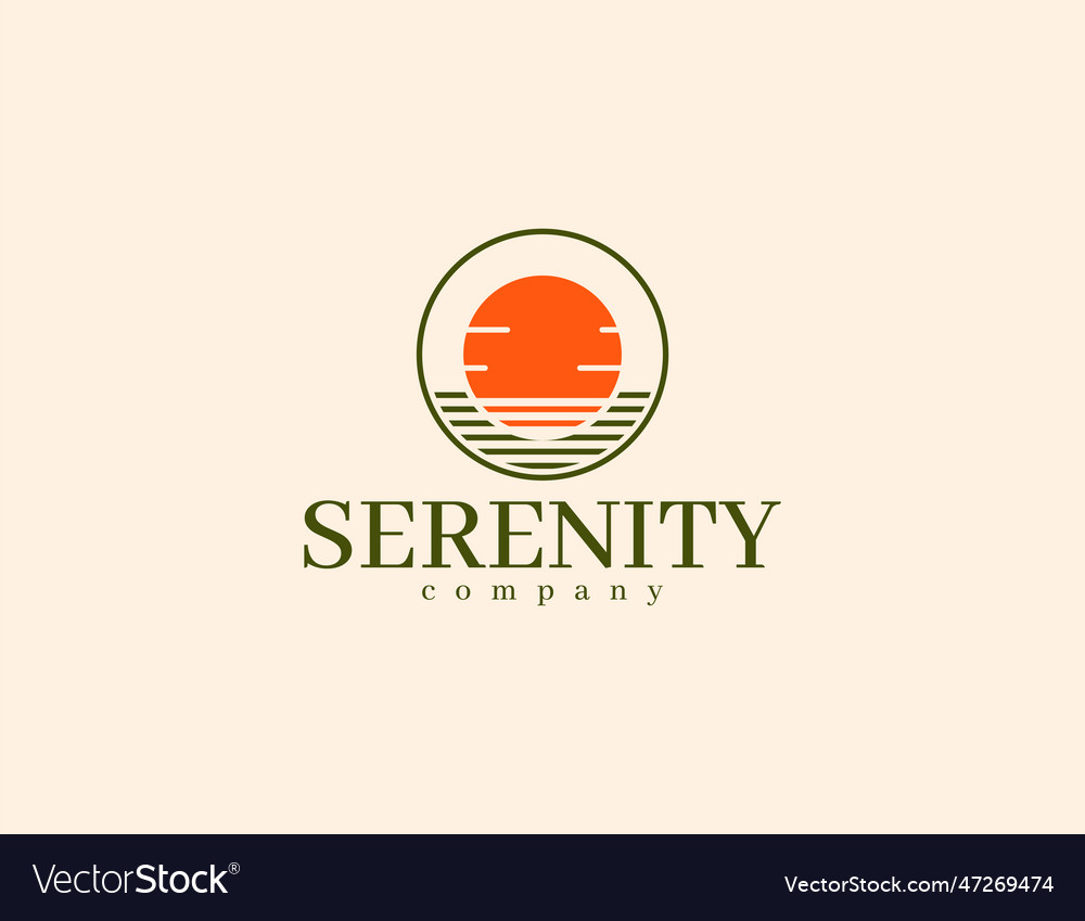 Minimalist sun and calm sea logo Royalty Free Vector Image