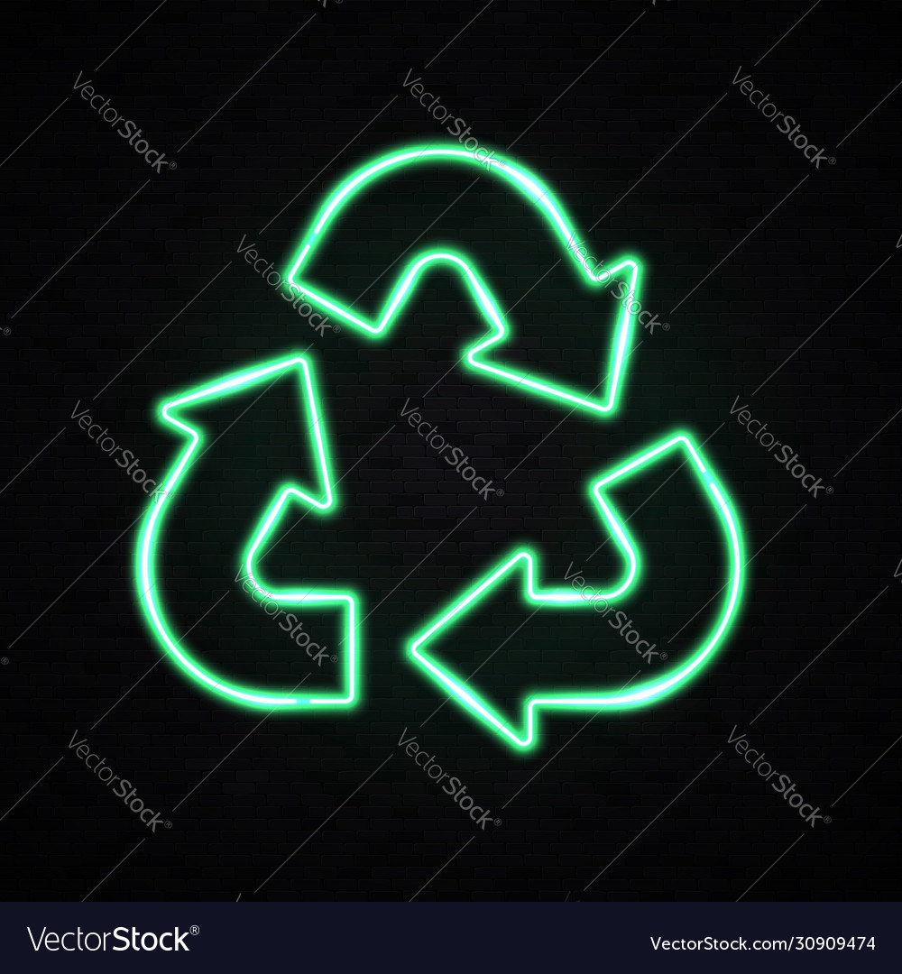 Neon light eco recycle symbol green recycling icon