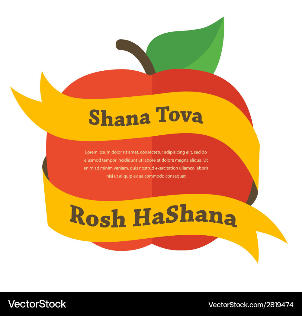 Red Apple And Yellow Scroll Banner Upon Card For Vector Image