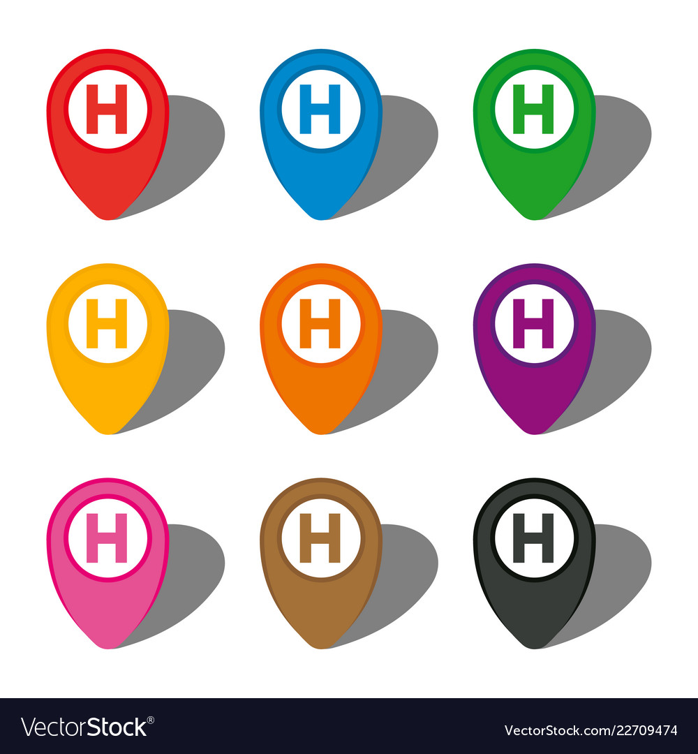 Set of nine colorful map pointers with hotel sign vector image Set of nine colorful map pointers with hotel sign
