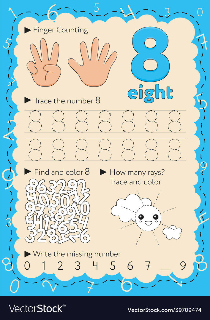 Worksheets for learning numbers Royalty Free Vector Image