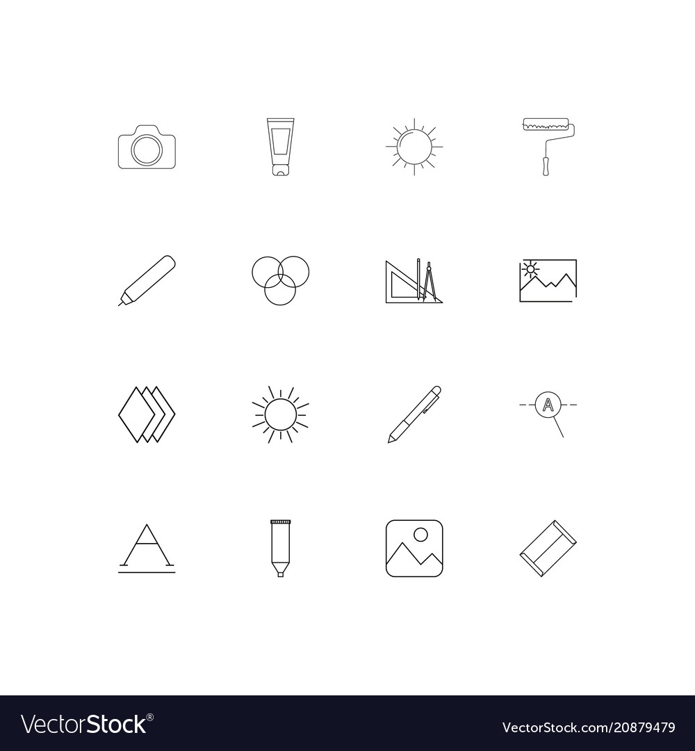 Creative process and design linear thin icons set