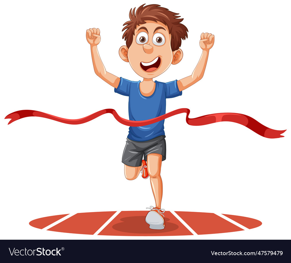 Energetic runner man crossing the finish line Vector Image