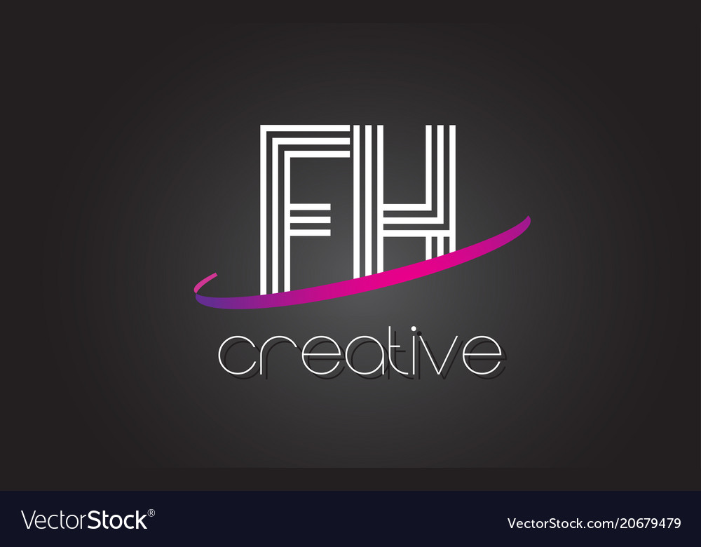 Fh f h letter logo with lines design and purple