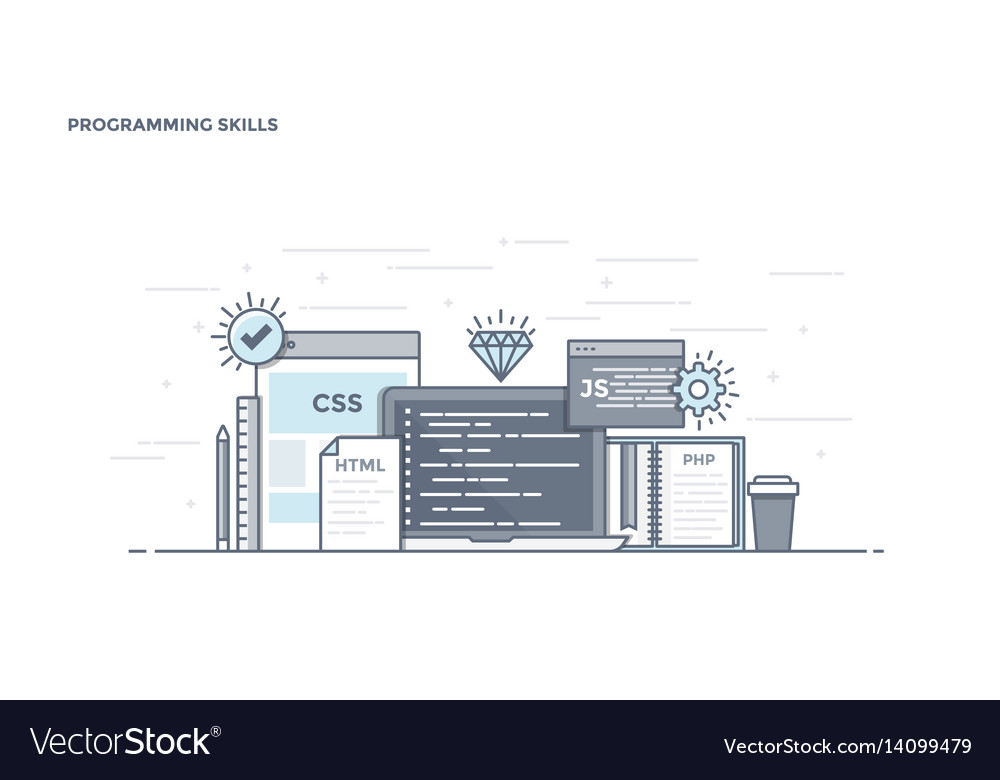 Flat line design header - programming skills Vector Image