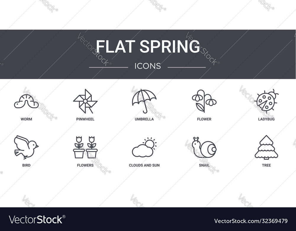 Flat spring concept line icons set contains vector image Flat spring concept line icons set contains