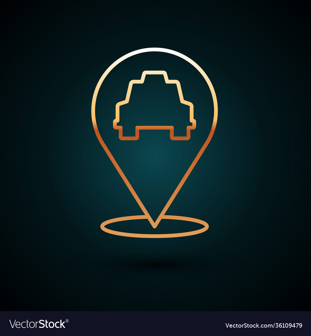 Gold line map pointer with taxi icon isolated