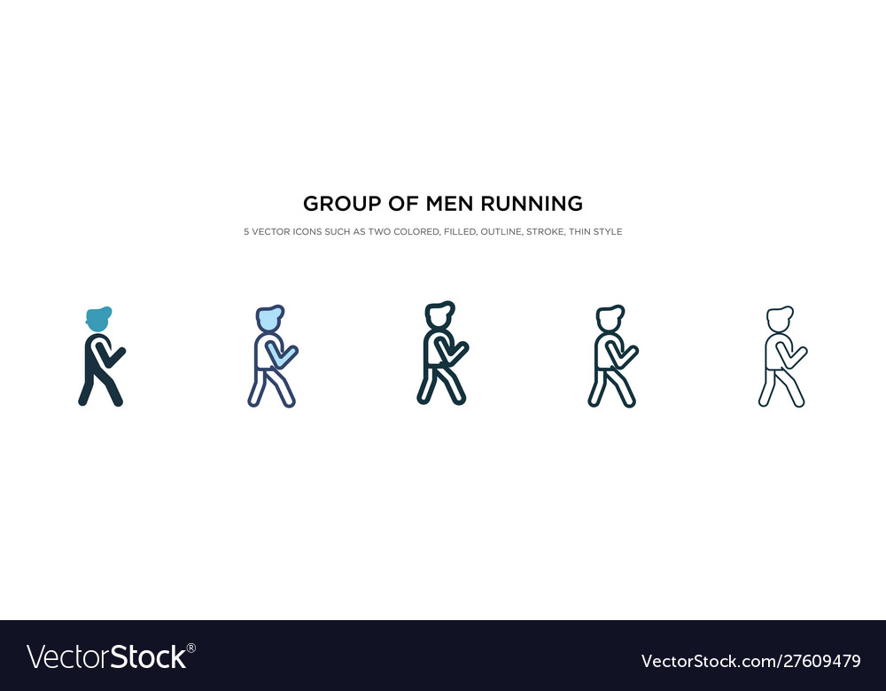 Group men running icon in different style two vector image Group men running icon in different style two