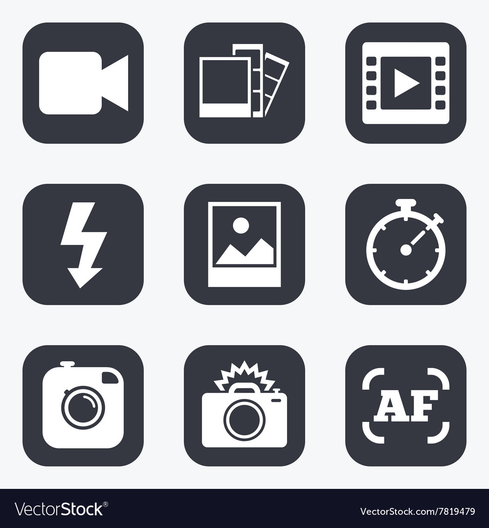 Photo video icons camera photos and frame Vector Image