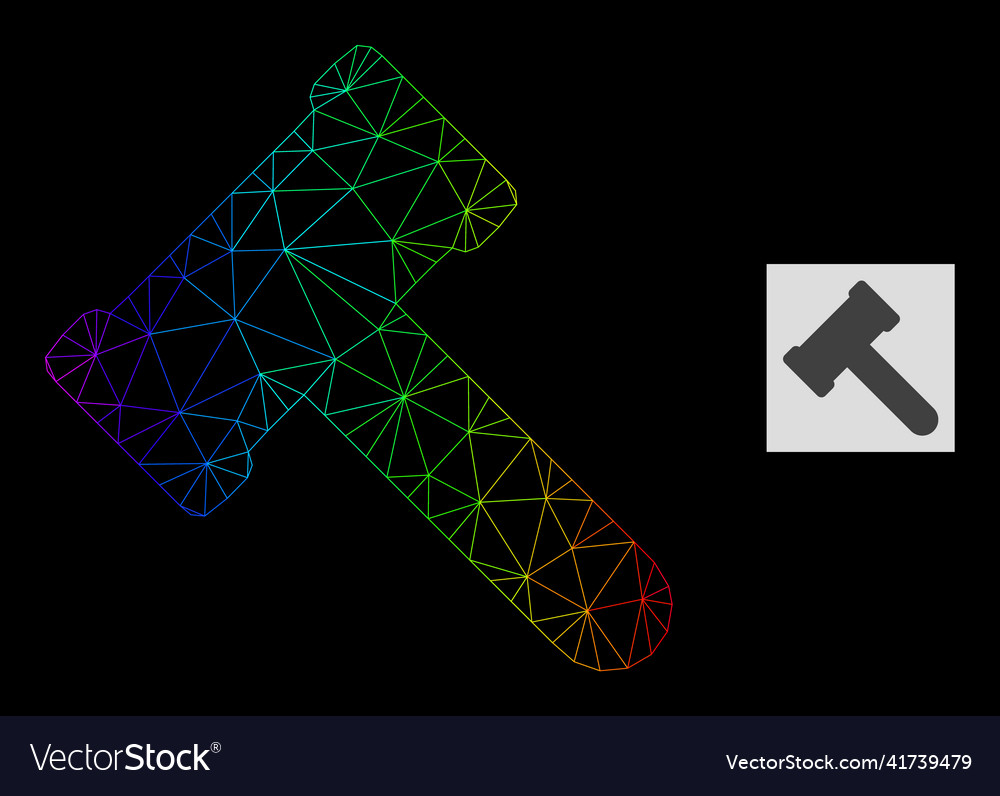 Rainbow gradient polygonal net hammer icon vector image Rainbow gradient polygonal net hammer icon