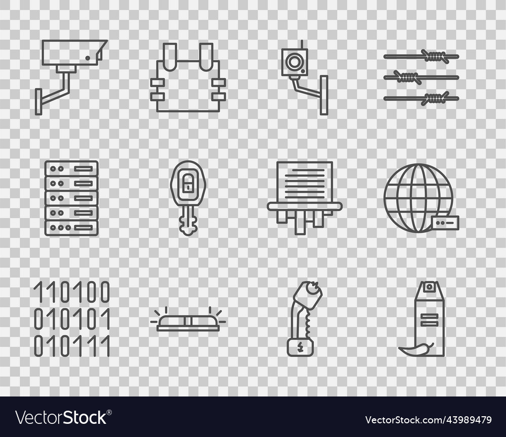 Set line binary code pepper spray security camera vector image Set line binary code pepper spray security camera