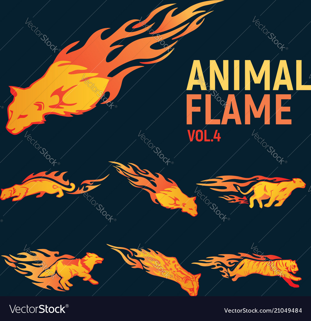 Animal flame mascot set logo