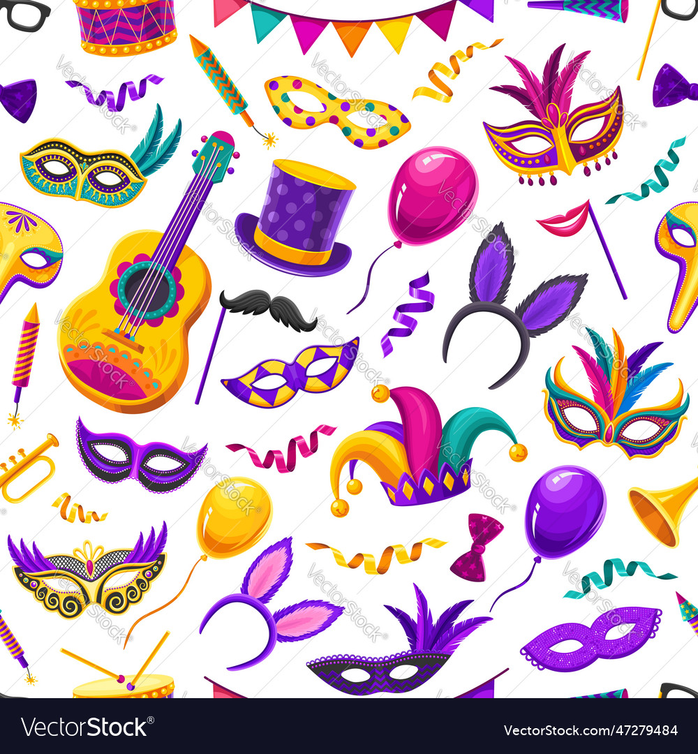 Brazil carnival masks costume seamless pattern Vector Image